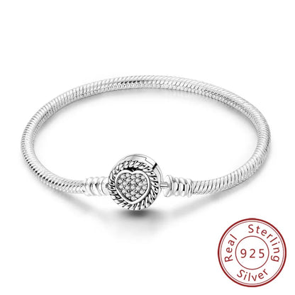 Bracciale originale in argento sterling 925 con ciondoli 17-20CM Bracciale con zirconi a forma di cuore d'amore per le donne Regali di gioielli con ciondoli fai da te