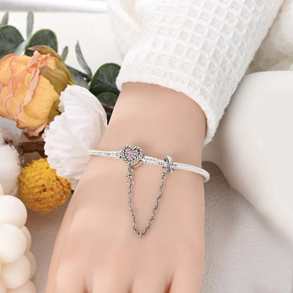 Bracciale originale in argento sterling 925 con ciondoli 17-20CM Bracciale con zirconi a forma di cuore d'amore per le donne Regali di gioielli con ciondoli fai da te