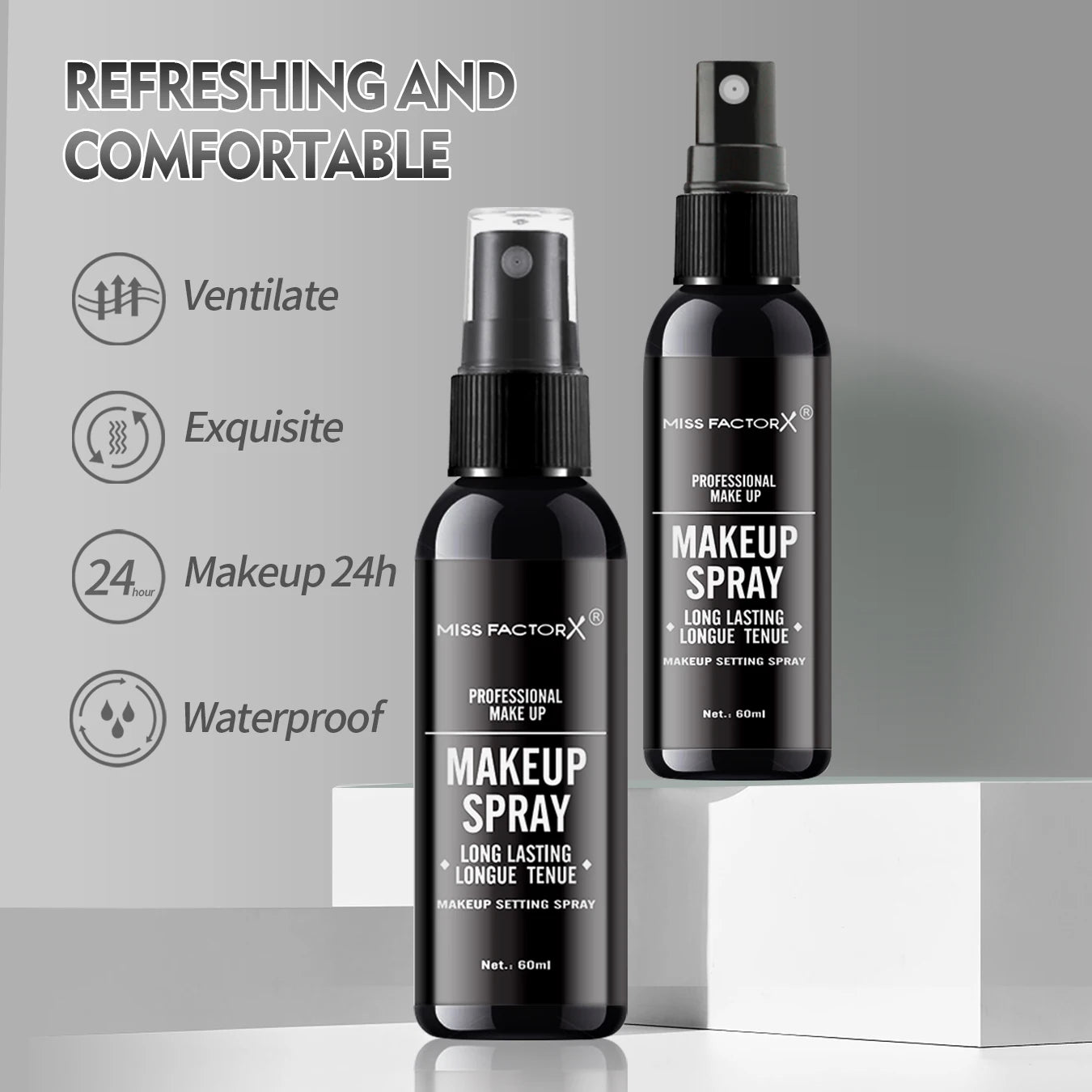 Spray professionale per il trucco del viso duraturo da 60 ml, impermeabile, anti-sudore, controllo dell'olio, formula per tintura anti-halo, trucco opaco
