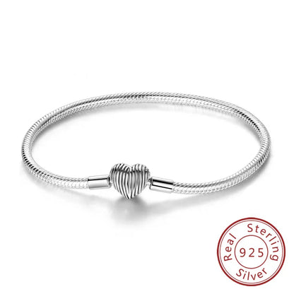 Bracciale originale in argento sterling 925 con ciondoli 17-20CM Bracciale con zirconi a forma di cuore d'amore per le donne Regali di gioielli con ciondoli fai da te