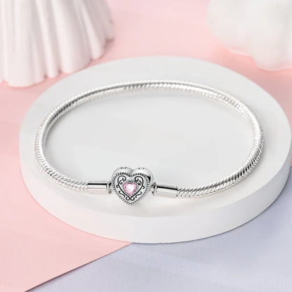 Bracciale originale in argento sterling 925 con ciondoli 17-20CM Bracciale con zirconi a forma di cuore d'amore per le donne Regali di gioielli con ciondoli fai da te