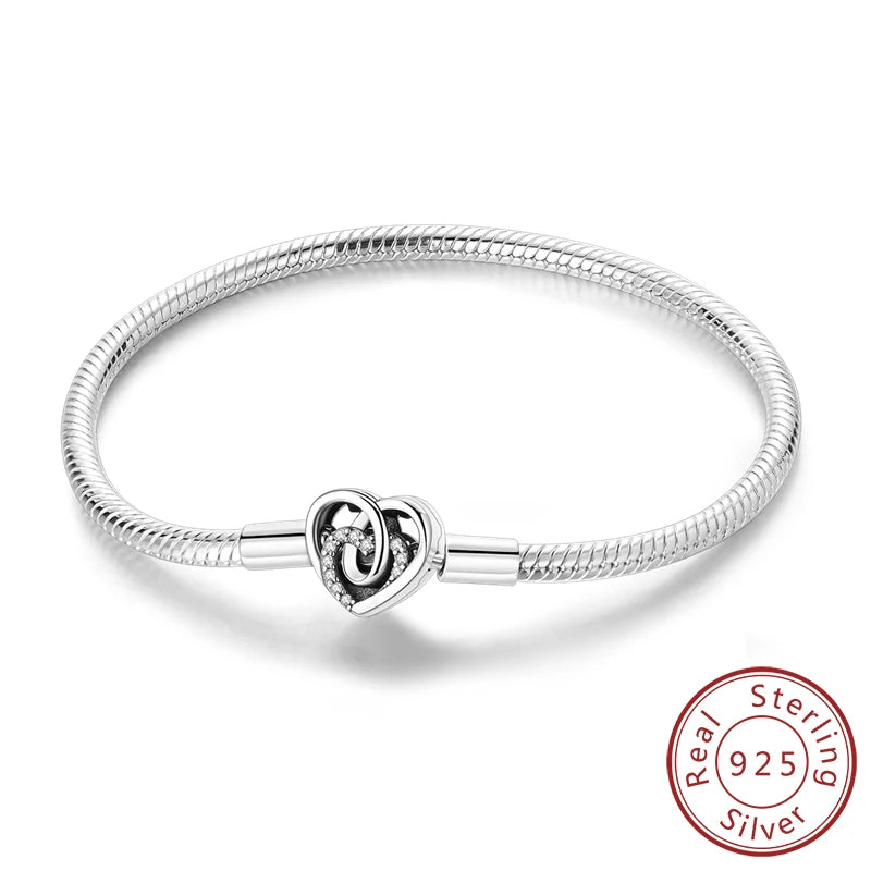 Bracciale originale in argento sterling 925 con ciondoli 17-20CM Bracciale con zirconi a forma di cuore d'amore per le donne Regali di gioielli con ciondoli fai da te