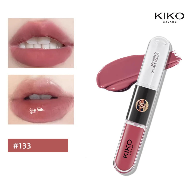 Hot Kiko Rossetto a doppia testa Specchio trasparente Lucidalabbra Olio che non sbiadisce Lucidalabbra ricco sexy Pasta di fagioli di tè al latte Trucco nudo