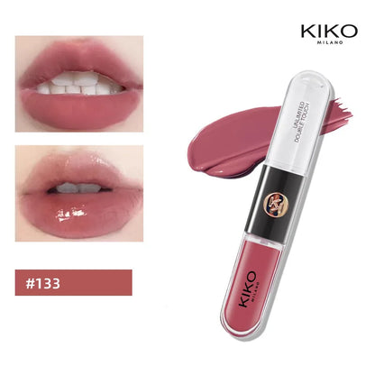Hot Kiko Rossetto a doppia testa Specchio trasparente Lucidalabbra Olio che non sbiadisce Lucidalabbra ricco sexy Pasta di fagioli di tè al latte Trucco nudo