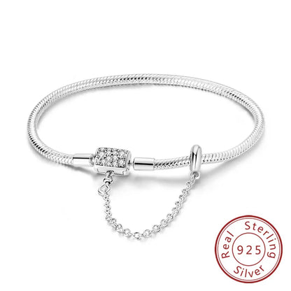 Bracciale originale in argento sterling 925 con ciondoli 17-20CM Bracciale con zirconi a forma di cuore d'amore per le donne Regali di gioielli con ciondoli fai da te