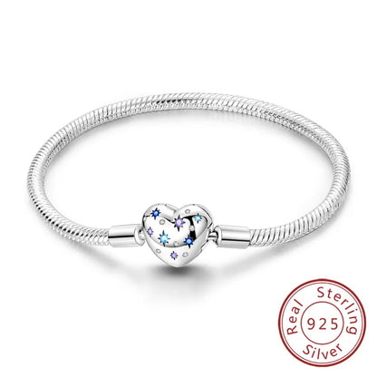 Bracciale originale in argento sterling 925 con ciondoli 17-20CM Bracciale con zirconi a forma di cuore d'amore per le donne Regali di gioielli con ciondoli fai da te