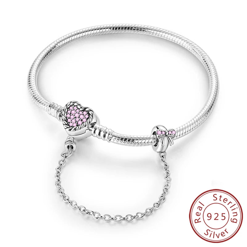 Bracciale originale in argento sterling 925 con ciondoli 17-20CM Bracciale con zirconi a forma di cuore d'amore per le donne Regali di gioielli con ciondoli fai da te
