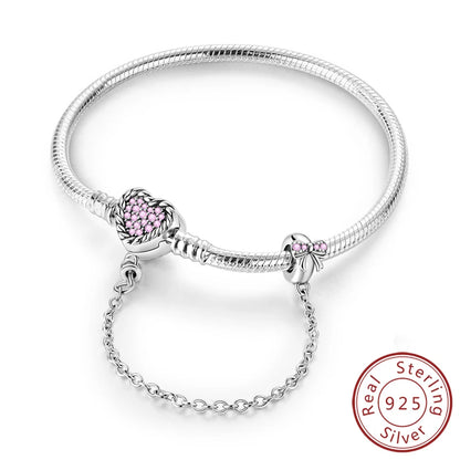 Bracciale originale in argento sterling 925 con ciondoli 17-20CM Bracciale con zirconi a forma di cuore d'amore per le donne Regali di gioielli con ciondoli fai da te