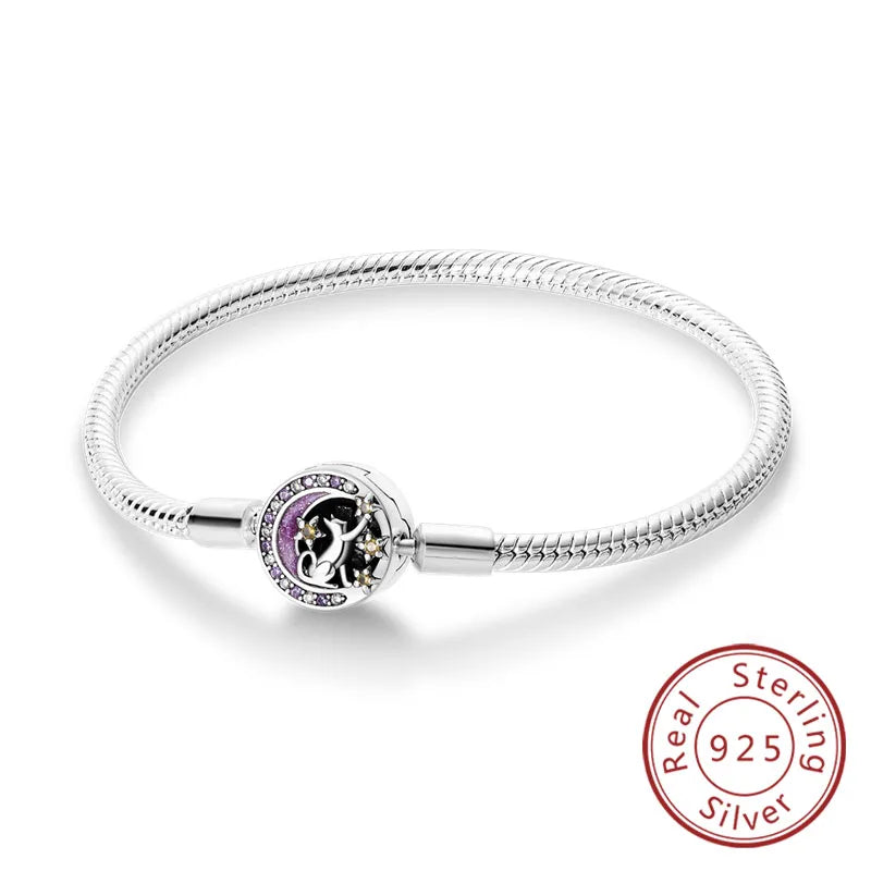 Bracciale originale in argento sterling 925 con ciondoli 17-20CM Bracciale con zirconi a forma di cuore d'amore per le donne Regali di gioielli con ciondoli fai da te
